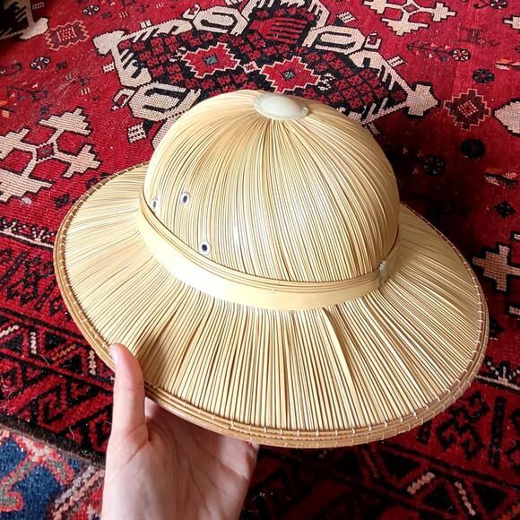 Vtg 60's Straw Safari Hat Helmet Jungle Hat Explorer - Picture 1 of 7
